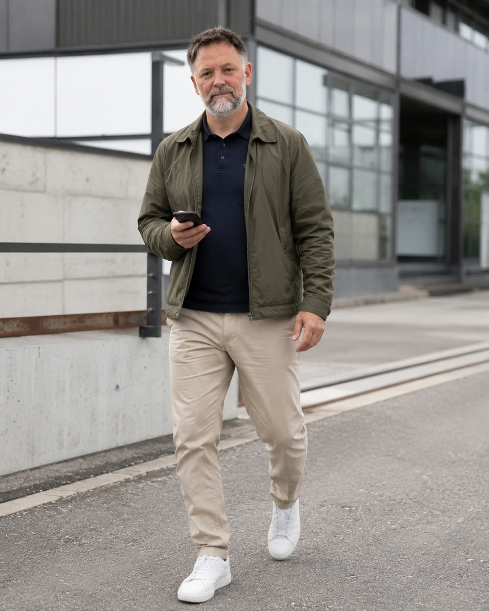 Lars walking outside with his phone